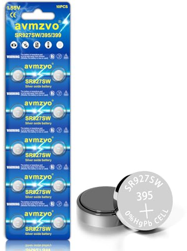 avmzvo SR927SW batterier knappcell, 10 stycken, 1,5 V, V395/LR57/LR927/AG7 | Klockbatteri, lämplig för små precisionstider och mätinstrument, barnsäker förpackning 【5 års garanti】