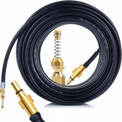 Rosfix Tubo Pulizia Fognature 30m con Ugello Molla in Ottone – 60°C, Attacco Rapido | ricambio per idropulitrice Black+Decker, Bosch, Stanley, Michelin | Accessorio Disostruzione
