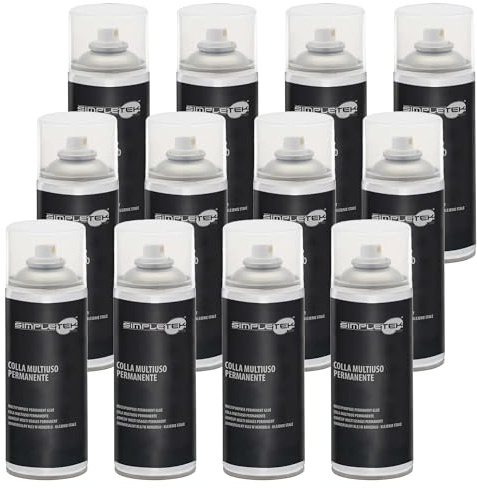 SIMPLETEK - 12x Colla spray multiuso permanente adesivo universale pesante 400ml ideale per legno metallo plastica e gomma (12 pezzi)