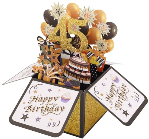 Tarjeta de Cumpleaños Pop Up, Tarjeta de Felicitación Cumpleaños 3D con Sobre Ideas Regalo Geniales Caja Emergente Creativa para Mujeres y Hombres (45.º)