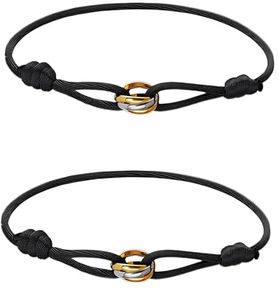 Fokroin Justerbart reparmband för män och kvinnor, handgjord, minimalistisk och elegant design, det är ett bekvämt och perfekt tillbehör för alla tillfällen, tillverkat av rep med en ring i en