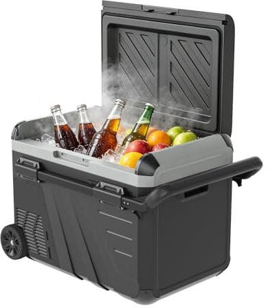 ZKSCool Nevera portátil con compresor de 35 l, nevera portátil para coche con ruedas, 12/24 V y 230 V, caja de congelador eléctrica para camping, de -20 °C a 20 °C, para camping, autocaravana, camión