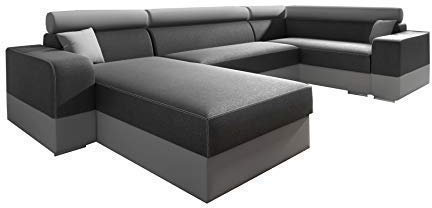 mb-moebel Ecksofa Sofa Eckcouch Couch mit Schlaffunktion und Zwei Bettkasten Ottomane U-Form Schlafsofa Bettsofa Polstergarnitur Georg SUPER (Dunkelgrau + Hellgrau, Ecksofa Rechts)