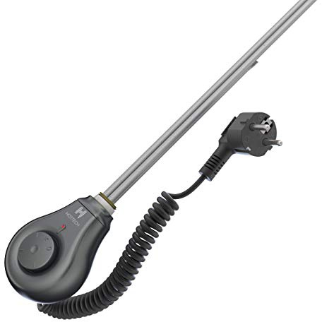 HOTTECH - Elpatron Värmepatron Drop, Elektrisk Vattenberedare 600 Watt, Immersionsvärmare med Termostat, Turboläge för Badrumsradiatorer, Handdukstorkar, Elektriska Element och Rumsvärmare - Antracit