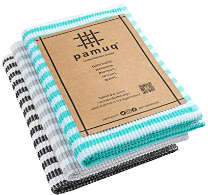 pamuq Geschirrhandtücher Baumwolle 100% - schwarz, grau, türkis, gestreift, 3er Set, 50x70cm, Aufhänger - Geschirrtücher Baumwolle Trockentücher Küche Geschirrtuch Küchentücher