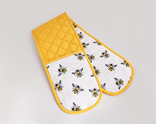 Downview Bumble Bee Design Quilted Double Oven Glove 100% Cotton in Yellow
