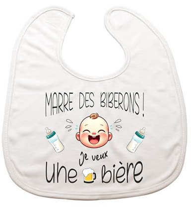 Générique Grand Bavoir Bébé Avec POCHETTE CADEAU : Marre des Biberons, je veux une bière. Marre du Lait Cadeau Original Humour, Blanc, Taille Unique