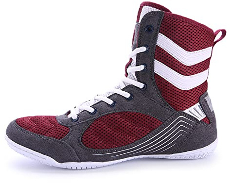 Boxningsstövlar, överlägsna brottningsskor, boxershorts för män och kvinnor, kampskor, unisex andningsbara bekväma junior, vuxna sneakers för träning, MMA Muay Thai kampsport (röd, 44 (8,5 UK))