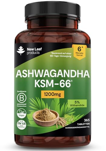 Ashwagandha KSM 66-365 (6 Months Supply) 1200mg Vegan Tablets Pure High Strength Root Extract - Ashwagandha KSM Tablets Supplement (not Capsules or Gummies) Non-GMO & UK Made (6 Months Supply)