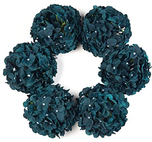 DuHouse Konstgjord hortensia blomhuvuden i silke 6 st (påfågelblå) | Större falska hortensior med stjälkar, realistiska falska hortensia blombuketter, bröllop hem fest trädgård bordsuppsats