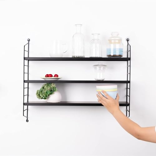 [en.casa] Modulares Wandregal Strängnäs Metallregal Schwarz Hängeregal mit 3 Regalböden Badregal Küchenwandregal Wandablage Wohnzimmer