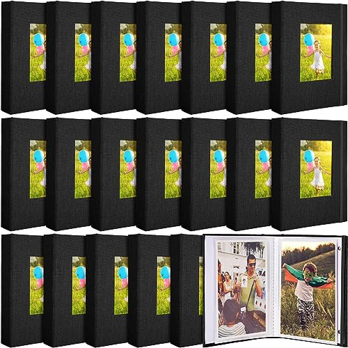 Yeaqee 20 Packs Photo Album 4x6 Small ​Picture Album Linen Cover Memory Book with Front Window 26 Clear Pages Hold 52 Pictures ​for Wedding Anniversare Family Baby(Black)