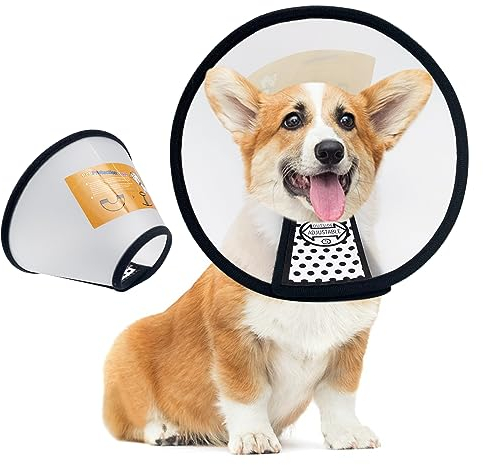 Mesybveo 2 Stück Schutzhalsbänder für Hunde, Elisabethanisches Hundehalsband aus Kunststoff, verstellbare Kegelform für Hund und Katze, Halsband für Hunde und Katzen, Beißschutz für Hund (18-27 cm)