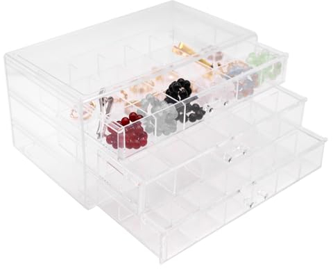 Qtuie Portagioie in acrilico trasparente con 3 cassetti, portagioie, orecchini, collane, scatole per riporre piccoli oggetti