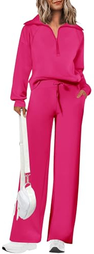 PRETTYGARDEN Women's 2 Piece Tracksuit Outfits Long Sleeve Half Zip Sweatshirt Sweatpants Lounge Set Sweatsuits (Rose Red,Small)