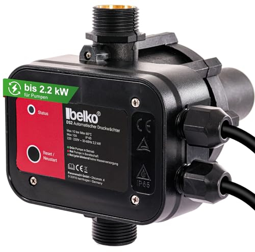 Belko Druckwächter Druckschalter für Wasserpumpen BIS 2,2 kW, mit Kabel bis 10 Bar, Gartenbewässerung elektronische Pumpensteuerung Hauswasserwerk Trockenlaufschutz