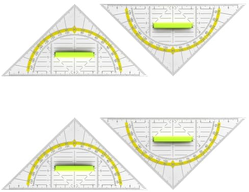 ROMINVIC Geodreieck,4 Stück Geodreieck Grundschule mit Griff,Geodreieck Klein Groß 14cm Transparent Flexibel zum Kreise Zeichnen, Geeignet für Studenten Büro Designer Malerei