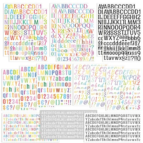 15 Hojas Letras Adhesivas, Pegatinas Letras, Pegatinas de Letras de Vinilo Adhesivas, Pegatinas de Números Letras, Letras Adhesivas Grandes Pequeñas, para Scrapbook, Tarjeta, Álbumes de Fotos