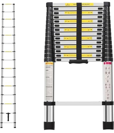 Neo utdragbar bärbar hopfällbar teleskopstege multifunktionell stålteleskopstege robust loftstege med EN131-certifikat (4,6 m)