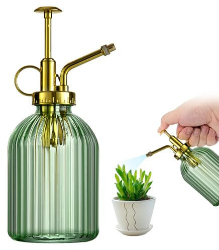 växt misterplant mister vattensprayflaska för växter kreativ handtryck vattenflaska glas blomspruta (grön + gyllene sprinkler)