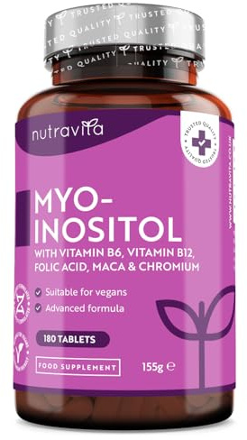 Nutravita Myo-Inositol Tablets with Folic Acid, Vitamin B6, B12, Maca and Chromium - PCOS Support Supplement - 180 Vegan Tablets - Prenatal Vitamins for Women - Alternative to Inositol Powder