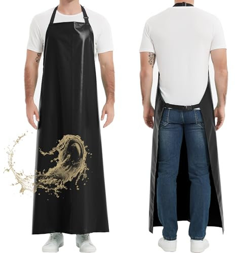 Wasserdichte ölbeständige PVC-Schürze Schwerlast Verstellbare Gummischürze Chemikalienbeständige Arbeitsschürze für Geschirrwaschen, Laborarbeit, Metzgerei, Hundepflege, Fischreinigung, Schwarz