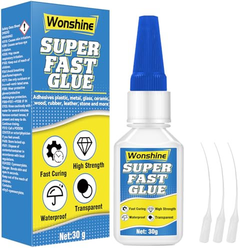 Super Glue 30 g, Superglue All Purpose, Strong Glue with Anti-clog Cap, Clear Superglue for Plastic, Glass, Ceramic, Metal, Wood, DIY, Precise Repair, Waterproof, Heat-Resistant