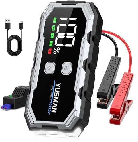 YUSMAN Booster Avviamento Auto - 5000A avviatore emergenza per auto(7.0L Gas or 5L Diesel), Portatile Avviatore Batteria Auto, professionale Starter Batteria con LED/LCD