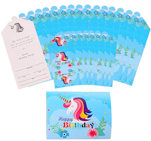 LHLZNB 24 PCS Kids Childrens Birthday Party Invitations, Unicorn Party Invitation Cards Envelope Style, Folding Envelope Design Birthday Cards Birthday Invitations for Kids Girls Boys