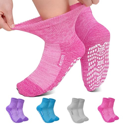 LOFIR Calcetines Diabéticos Hombre y Mujer: Calcetines Bambú Antideslizante sin Elástico Sin Costuras Extra Ancho para Pie Linfedema Multicolor 4 Pares 43-46