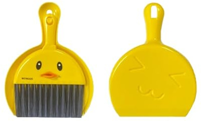 Plastic Mini Dustpan and Brush Set with Cartoon Chicken Face Design - Yellow
