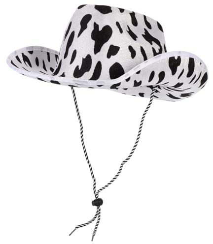 PartyKindom 1 cappello da cowboy con motivo a mucca, cappello regolabile Western per feste, festival, elegante copricapo in feltro di alta qualità, per uomini e donne, design unico