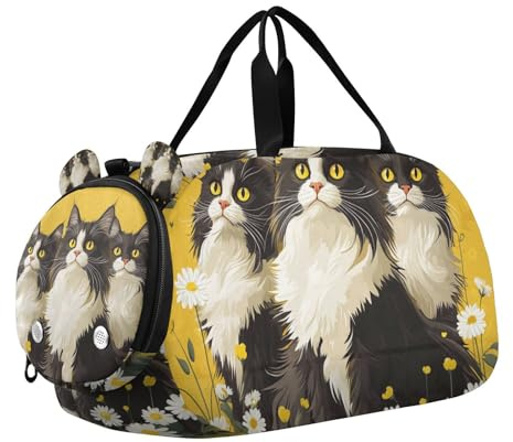 Sac de sport mignon avec compartiment à chaussures pour enfant Motif chats norvégiens de safari et sac de voyage léger pour l'école, le sport, les voyages