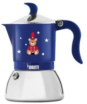 Bialetti Fiammetta Induction - Oso de peluche navideño 2025, moka de aluminio, con base de acero, apto para placas de inducción, cafetera azul, edición especial Joyful Memories