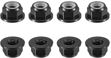 QUARKZMAN 8 piezas Tuercas Hexagonales M4 x 0.7mm para Sujetadores (Negro) | con Inserción de Nylon, Tuerca Autoblocante de Aleación de Aluminio, Tuerca de Seguridad Anodizada
