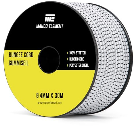 Manco Element Gummirep 4mm x 30m Expanderrep Elastisk Sladd Gummisnöre - Vit/Svart