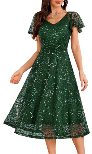 AOCZZ Robes de Soirée Élégantes à Paillettes pour Mariage Midi Robe de Cocktail d'été pour Femmes Robes pour Fête de Confirmation, L