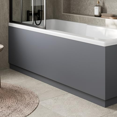 Baystone® Modern 1700mm Front Side MDF Bath Panel 18mm Wooden Panels for Bathroom Baths Soaking Tubs, Adjustable Plinth, Easy to Cut, Grey Gloss