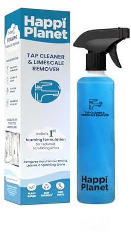 Hap-Pi Planet Tap Cleaner & Limescale Remover | Foaming Bathroom & Hard Water Stain Cleaner | Non-Toxic Plant-Based Formula | Multipurpose Cleaner for Tap, Shower, Tiles, Mirror & Sink | 500ml