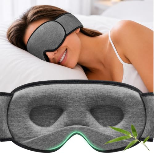 YFONG Masque de sommeil ultra confortable en viscose de bambou, Gris Foncé | doux et confortable, sangle réglable pour les dormeurs latéraux, lunettes de sommeil 3D sans pression, blocage & sommeil