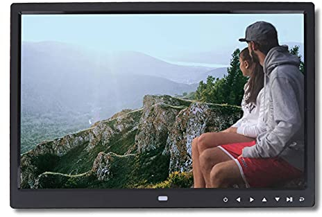 Garsent Digital Bildrahmen, 15 Zoll Hohe Auflösung Fotorahmen mit Foto/Musik/Video Player Multi Funktions, Ultra Slim Design mit Fernbedienung(Schwarz)