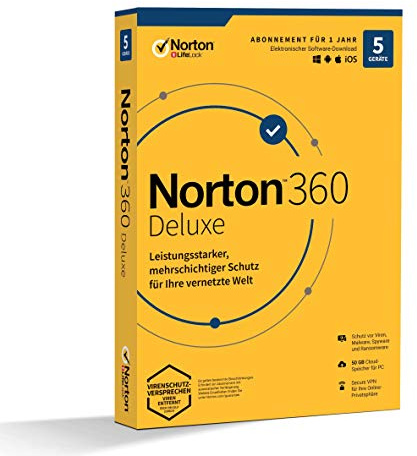 Symantec Norton 360 Deluxe 1 användare (5 enhet)/1 Jahr 50 GB Cloud-Speicherplatz