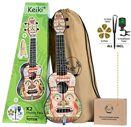 Ortega Guitars Ukulele Soprano Acustico – Keiki K2 Series – Accessori Inclusi – Agathis / ABS, Totem (K2-TM)