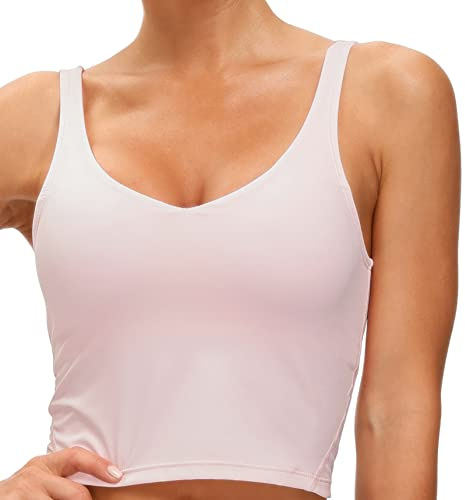 Women’s Longline Sports Bra Wirefree Padded Medium Support Yoga Bras Gym Running Workout Tank Tops (Pink, Medium)