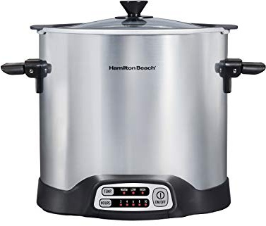 Hamilton Beach Sear & Cook Stock Pot Slow Cooker with Stovetop Safe Crock, Large 10 Quart Capacity, Programmable, Silver (33196)