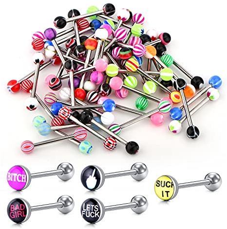 D.Bella 55 Stk Zungenpiercing Chirurgenstahl 14G Piercing Zunge 1.6mm 16mm Zunge Barbell Piercing Schmuck Set