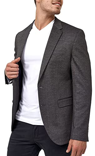 JEFF Herren Oscar Sakko mit Stretch | Anzugjacke Jackett Herrenblazer Fischgrätenmuster oder Kariert Grey Check, 52