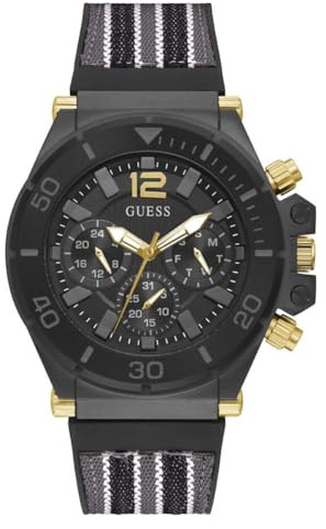 Guess Montre de Sport Multifonction pour Homme 48 mm, Noir/Noir/Gris Acier, Pilote