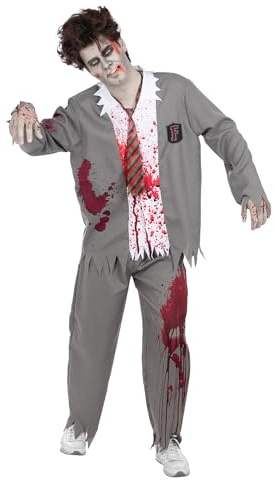 Funidelia Costume da studente zombie per uomo, Include pantaloni, giacca con camicia simulata e cravatta, Morto Vivente - Completo per adulti per feste, Carnevale e Halloween - Taglia M