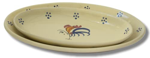 Colì Set Piatti da Portata ovale smalto Gallo, Stoviglie in Terracotta, Vassoi da Forno per Carne, Pesce, Aperitivi, Antipasti, Dessert – Made in Italy